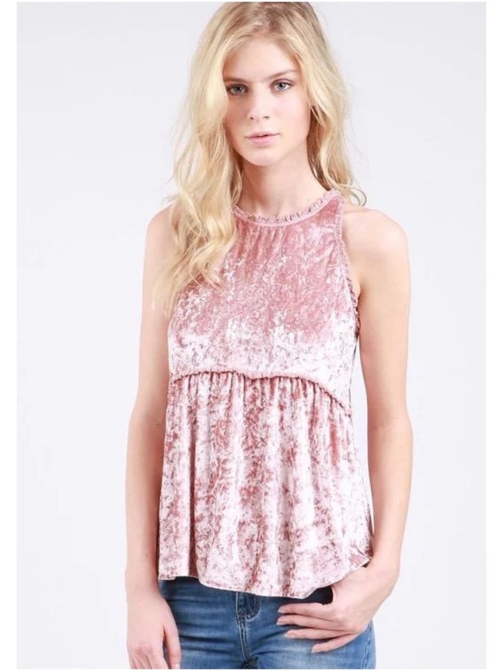 POL Pink Crushed Velvet High-Neck Tank